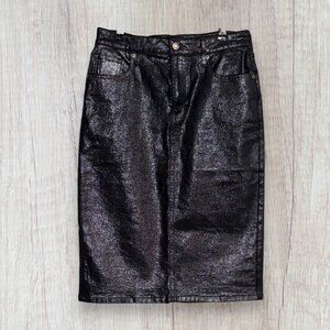 GAP Denim Metallic Silver Shimmer Coated Pencil Skirt Mid Rise Knee Length 4 27